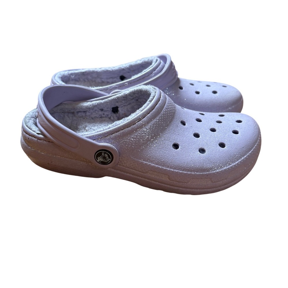 Crocs Classic Lined Clog Kids Lavender Purple Good Glitter Sparkle SIZE J3‎